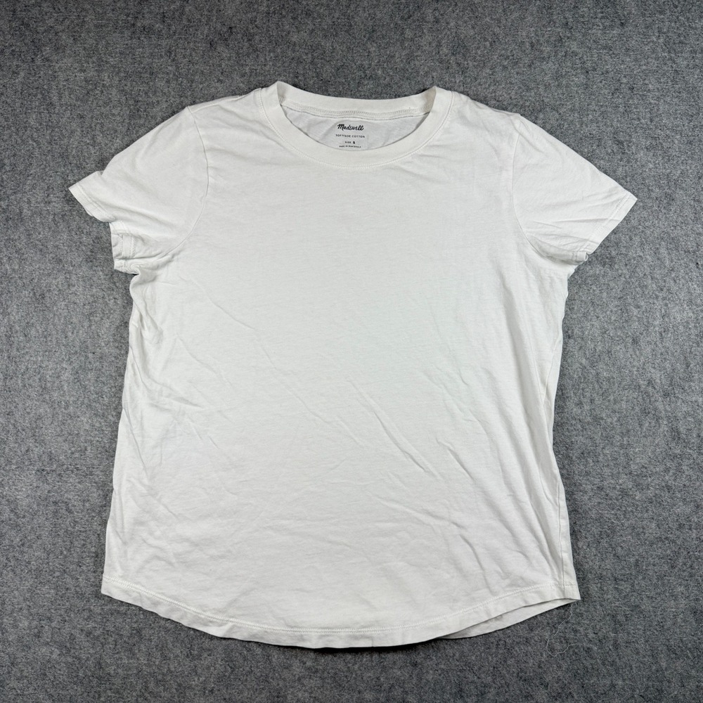 Madewell Womens Softfade Cotton Crew Neck T Shirt Small White Solid Short Sleeve